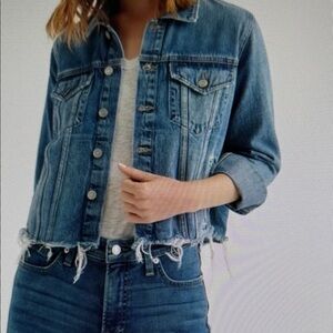 Lucky Brand Woman Tried & True Denim Jacket with Distressed Hem Size Large.